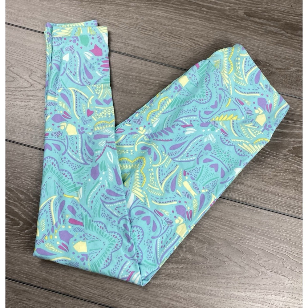 Lularoe Women's Pull On Pastel Paisley Pattern Leggings Multicolor Tall & Curvy